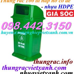 Thùng rác 100 lít nắp hở có đế
