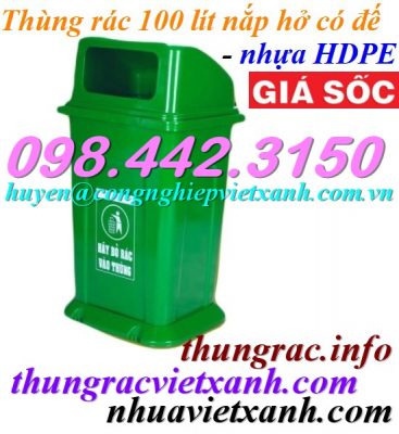 Thùng rác 100 lít nắp hở có đế