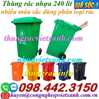 Thùng rác 240 lít nhựa HDPE 2 bánh xe