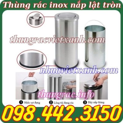 Thùng rác inox nắp lật tròn