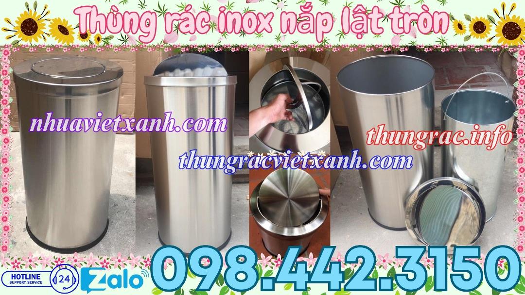 Thùng rác nắp lật inox tròn