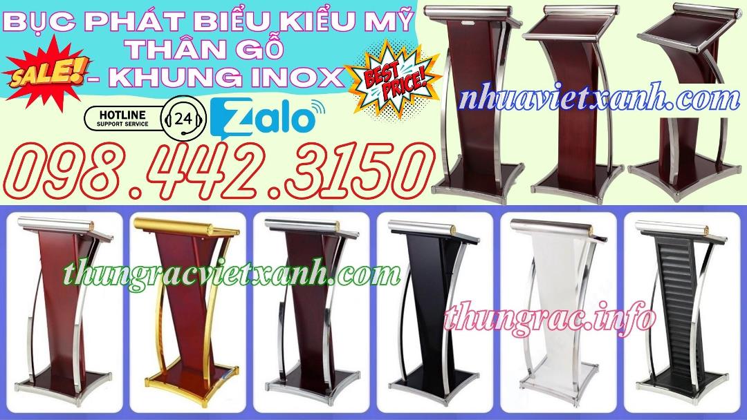 Bục phát biểu kiểu Mỹ thân gỗ khung inox
