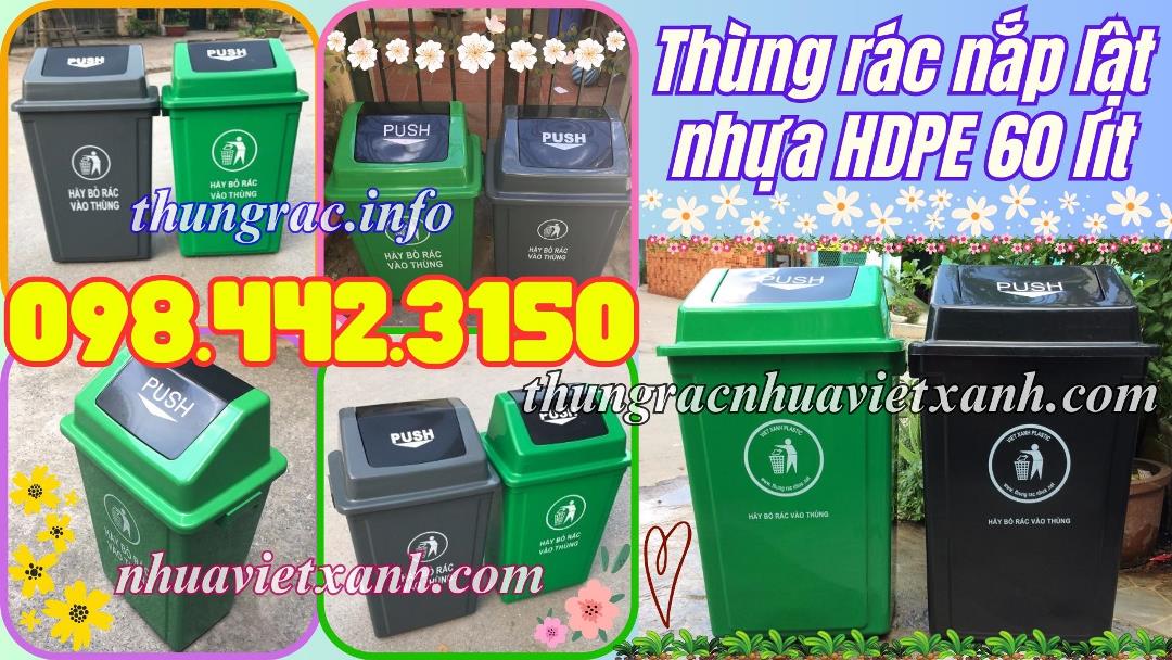 Thùng rác nhựa nắp lật 60 lít