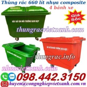 Thùng rác 660L nhựa composite 4 bánh xe