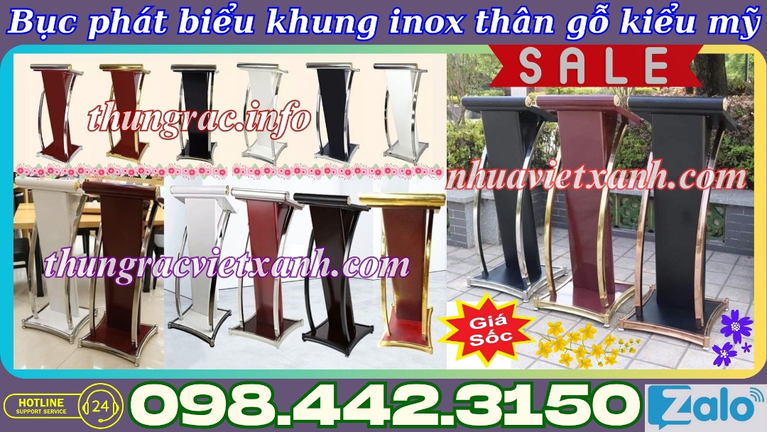 Bục phát biểu khung inox, chân gỗ kiểu Mỹ
