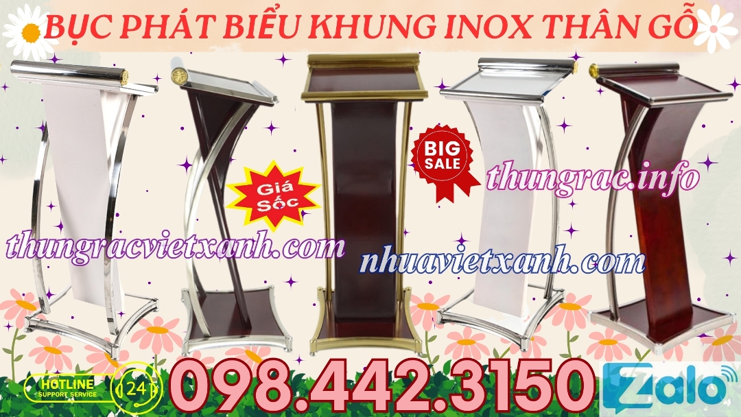 Bục phát biểu khung inox thân gỗ