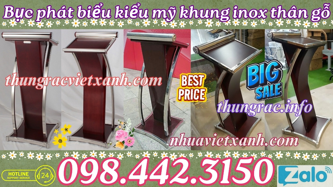 Bục phát biểu kiểu Mỹ khung inox chân gỗ