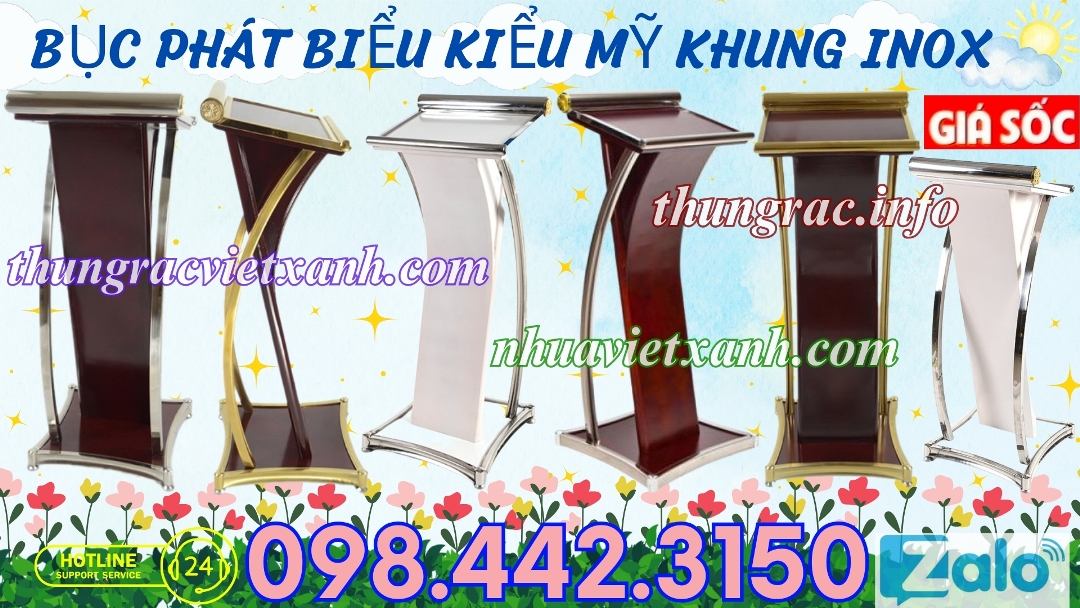 Bục phát biểu khung inox kiểu mỹ