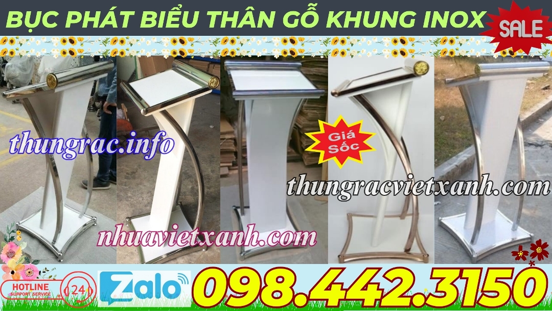 Bục phát biểu chân gỗ khung inox kiểu Mỹ