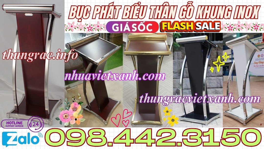 Bục phát biểu thân gỗ khung inox