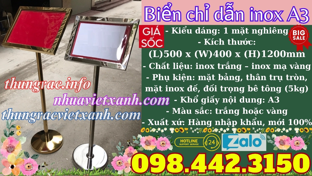 Biển chỉ dẫn A3 bằng inox
