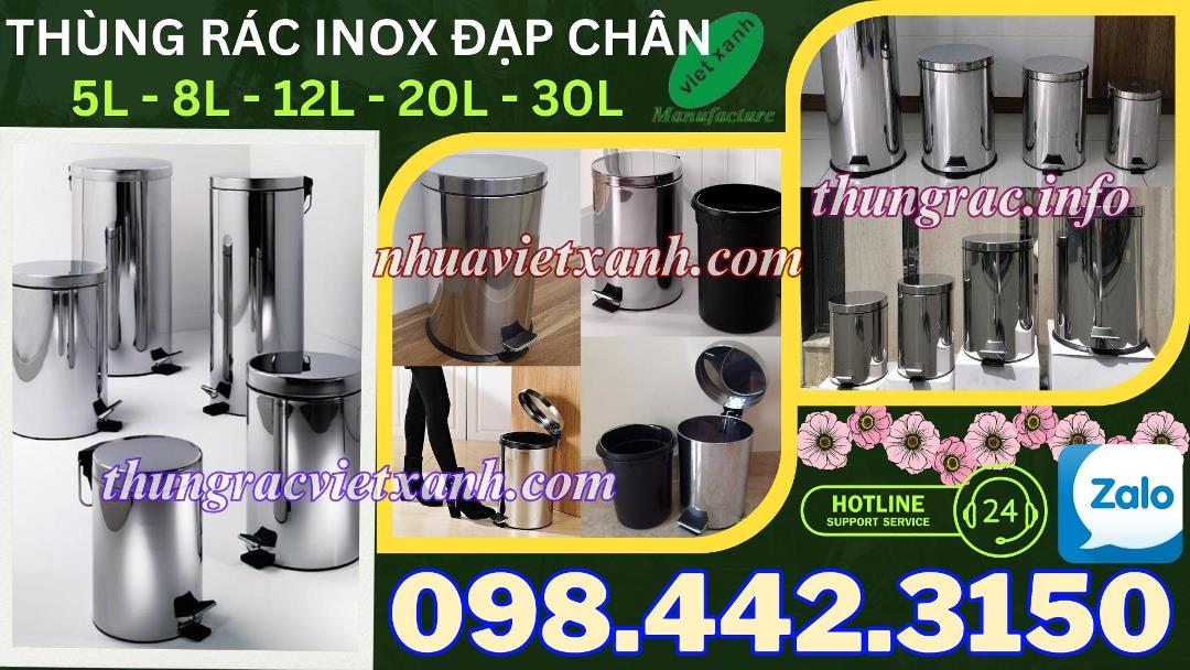 Thùng rác inox đạp chân đa dung tích