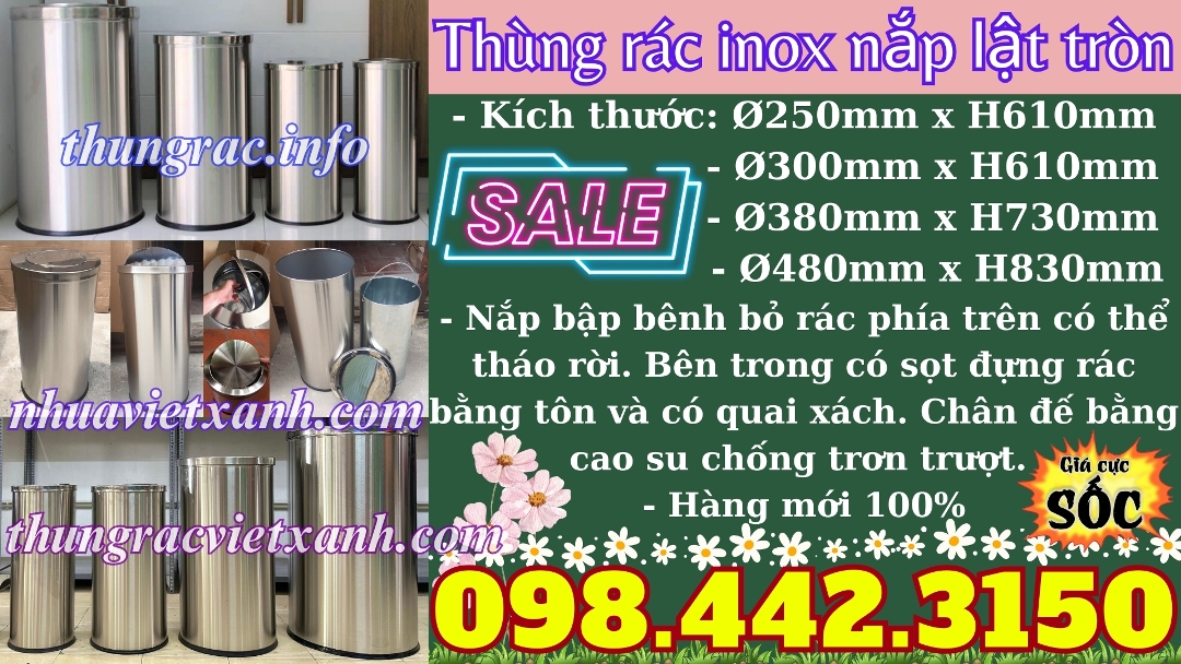thùng rác inox nắp lật