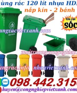 Thùng rác 120 lít nắp kín nhựa HDPE 2 bánh xe
