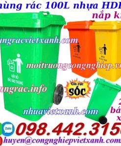 Thùng rác 100L nhựa HDPE nắp kín 2 bánh xe