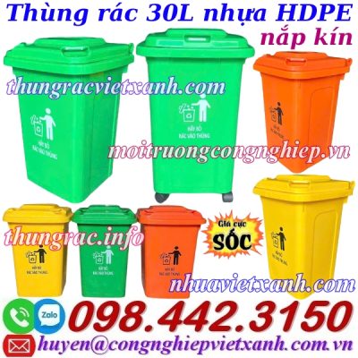 Thùng rác 30L nhựa HDPE nắp kín