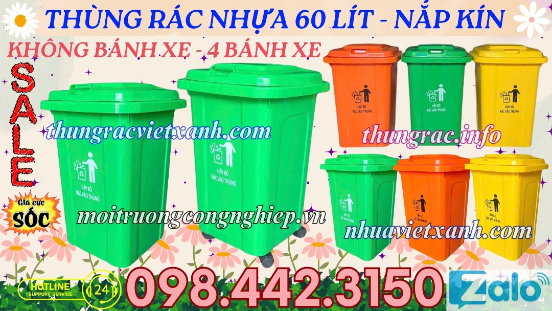 Thùng rác nhựa 60 lít nắp kín