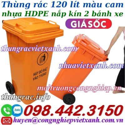 Thùng rác 120 lít màu cam