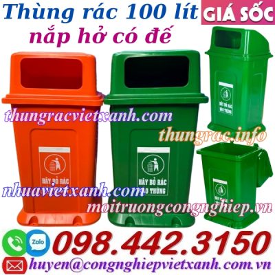 Thùng rác 100 lít nắp hở có đế
