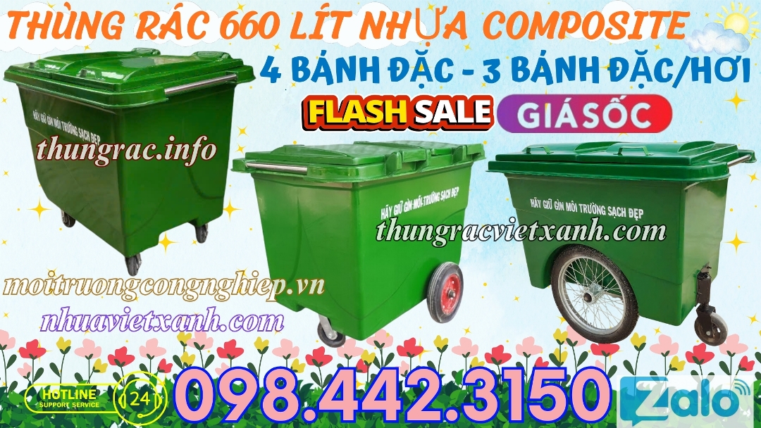 Thùng rác 660 lít nhựa composite