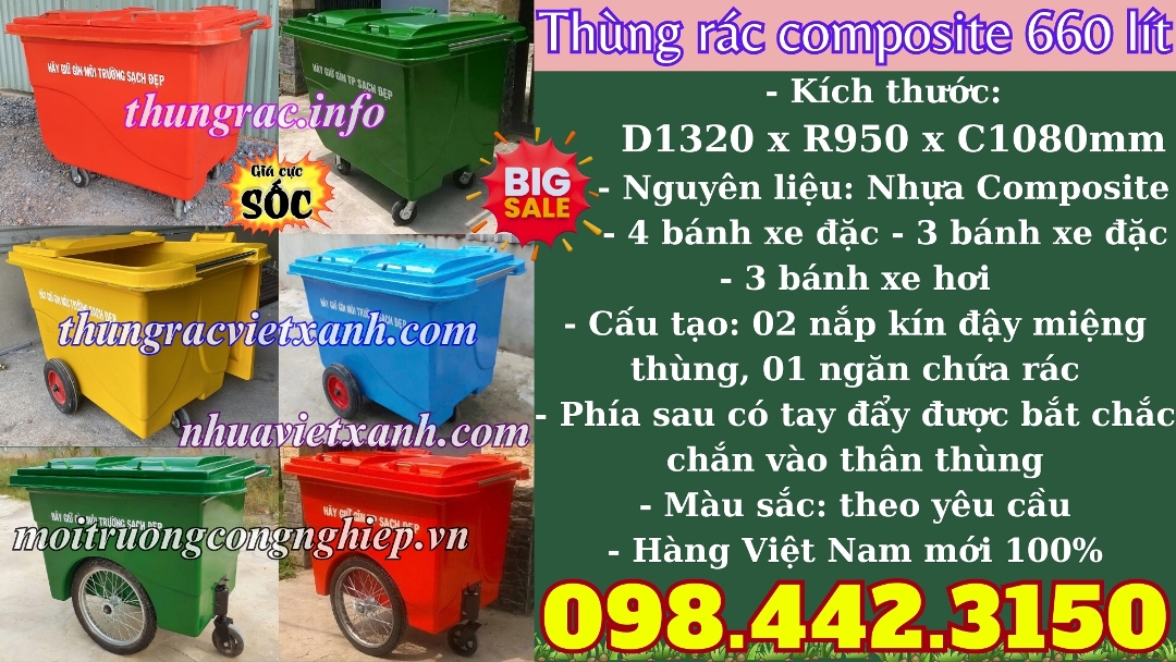 Thùng rác composite 660 lít