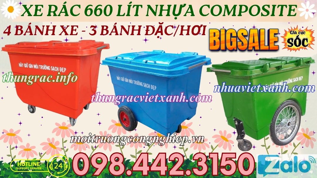 Xe rác 660 lít nhựa composite 