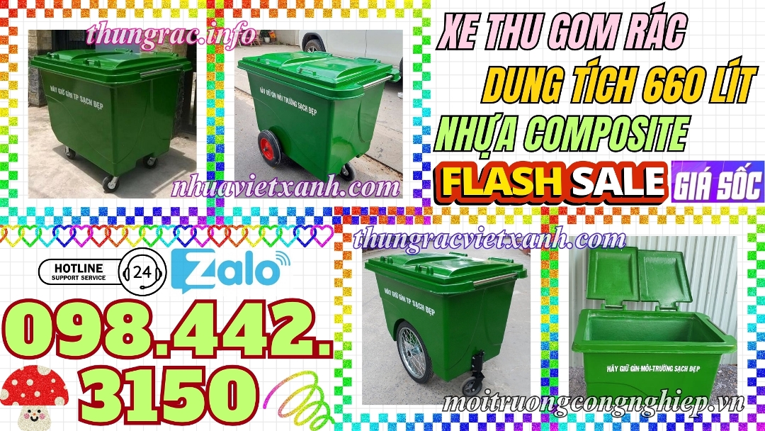 Xe thu gom rác 660 lít nhựa composite