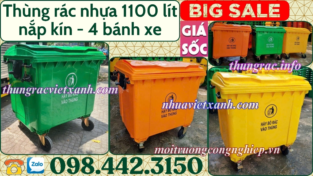Thùng rác nhựa 1100l 4 bánh xe