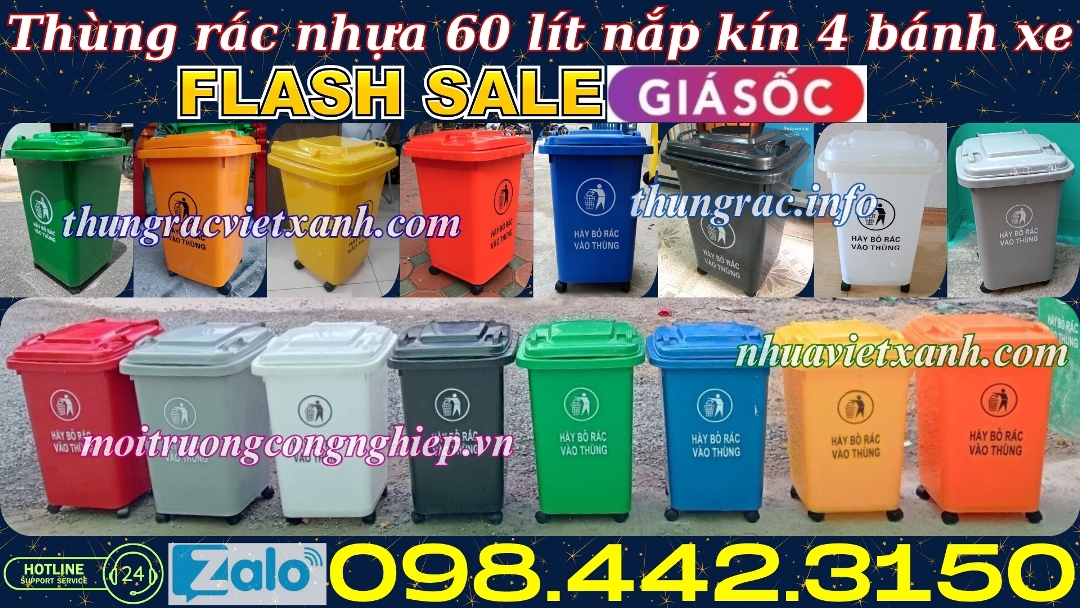Thùng rác 60 lít màu xanh