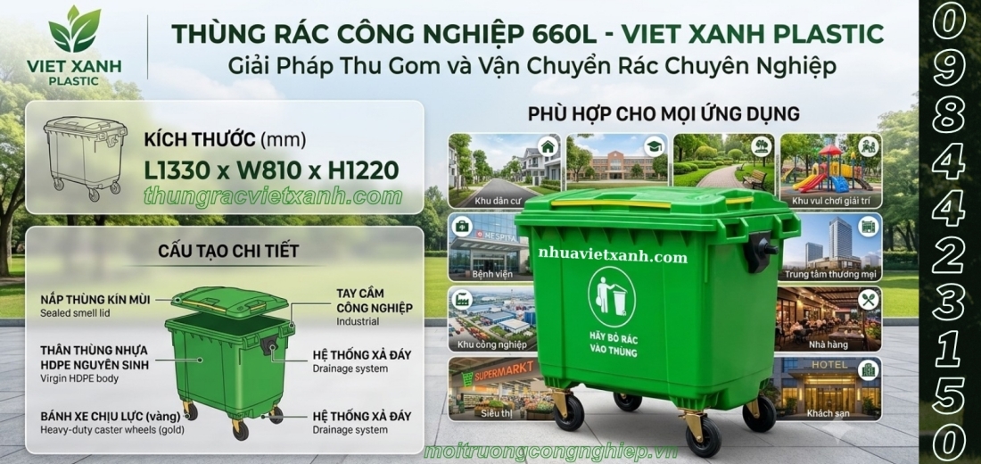 Thùng rác công nghiệp 660L