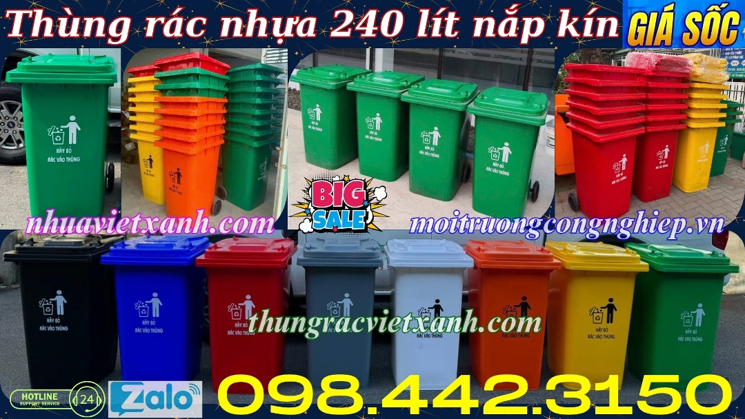 Thùng rác nhựa 240 lít nắp kín TR240K