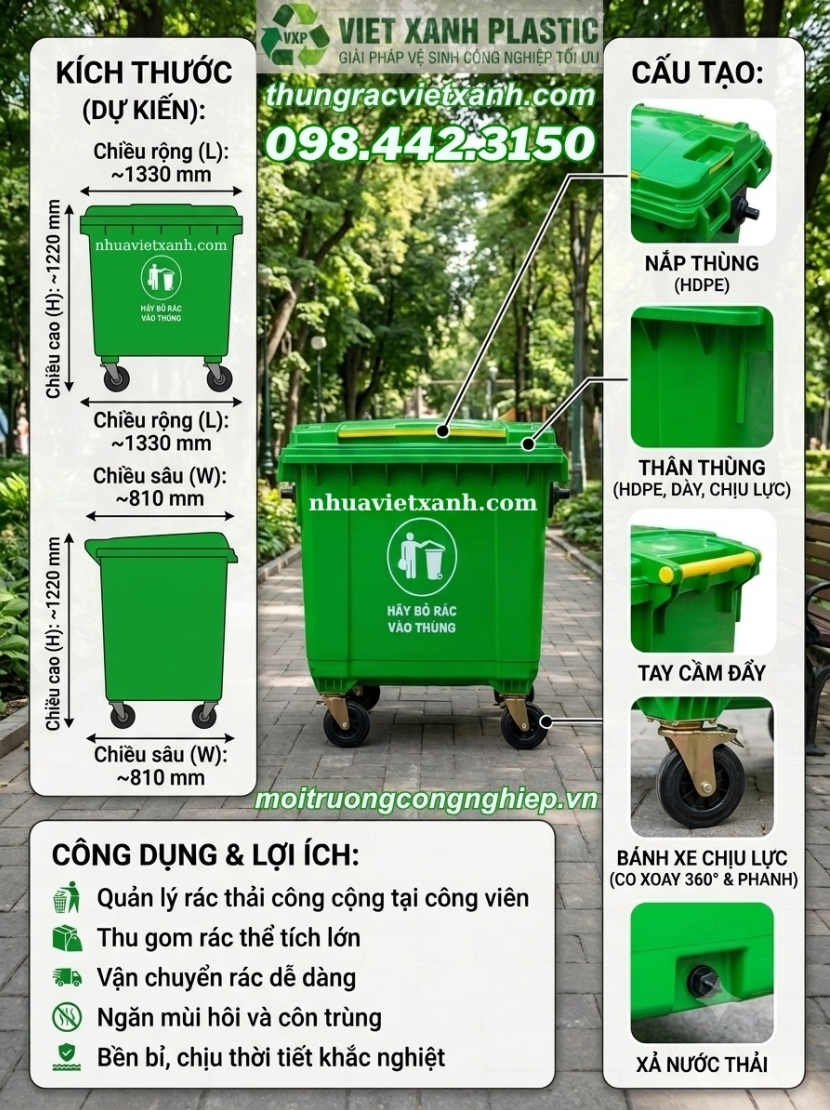 Xe đẩy rác 660 lít